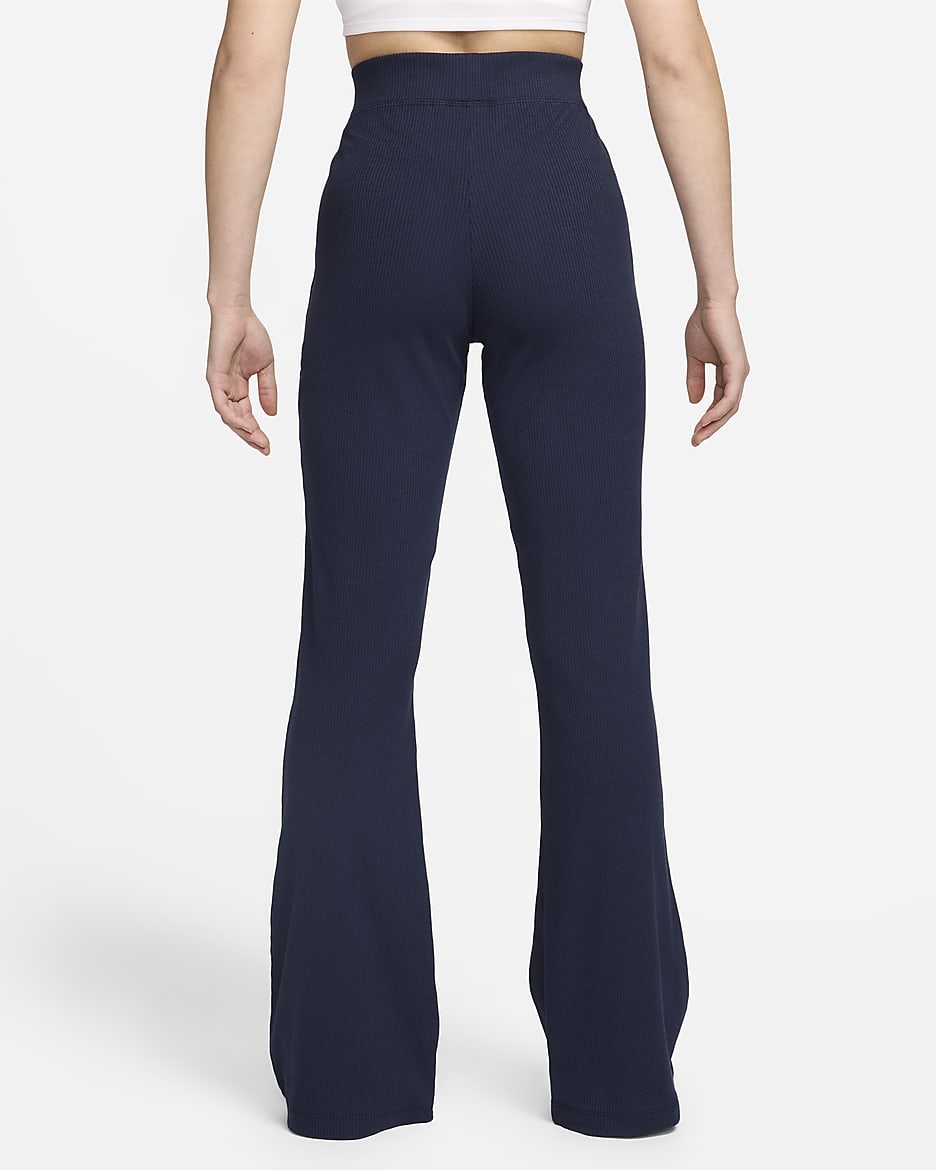 Nike Sportswear Women's High-Waisted Ribbed Flared Trousers - Obsidian