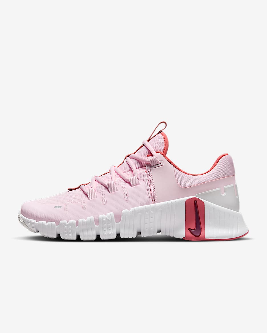 Nike Free Metcon 5 Women's Workout Shoes - Pink Foam/Adobe/Platinum Tint/Dark Team Red