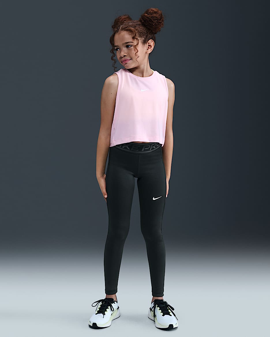 Nike Pro Girls' Mid-Rise Leggings - Black/Dark Smoke Grey/White