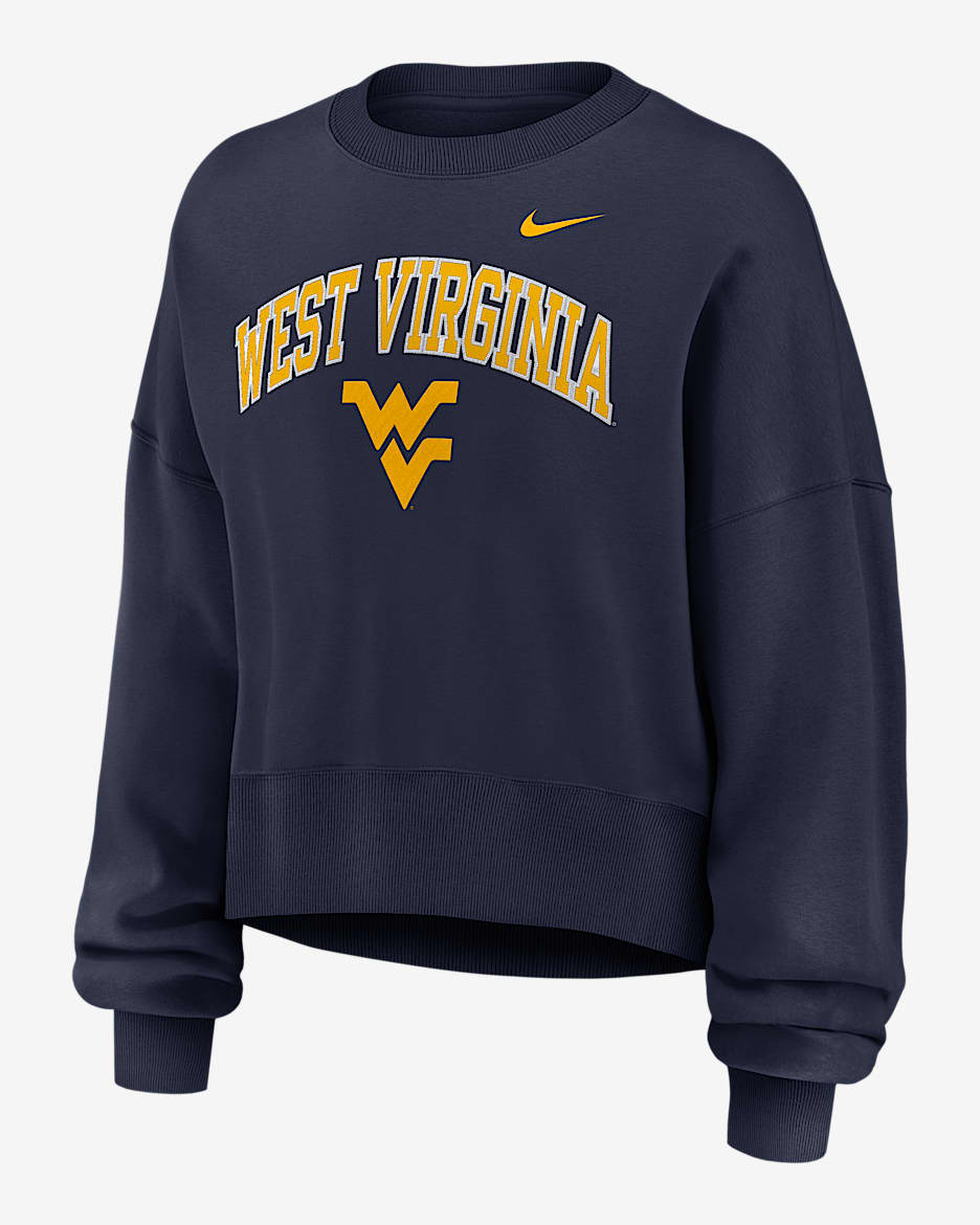 Sudadera de cuello redondo sin cierre universitaria Nike para mujer West Virginia Phoenix Arch - Azul marino