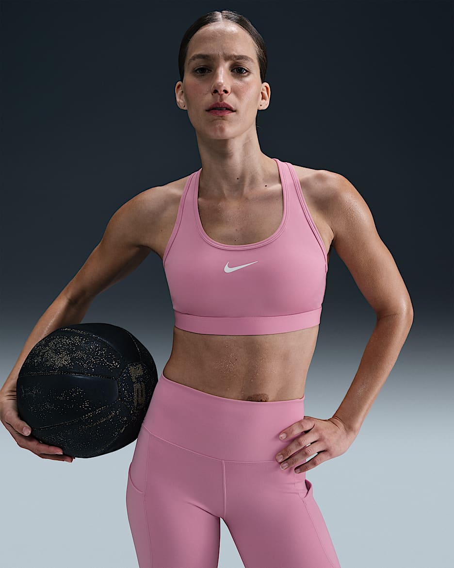 Nike Swoosh Medium Support Women's Padded Sports Bra - Elemental Pink/White