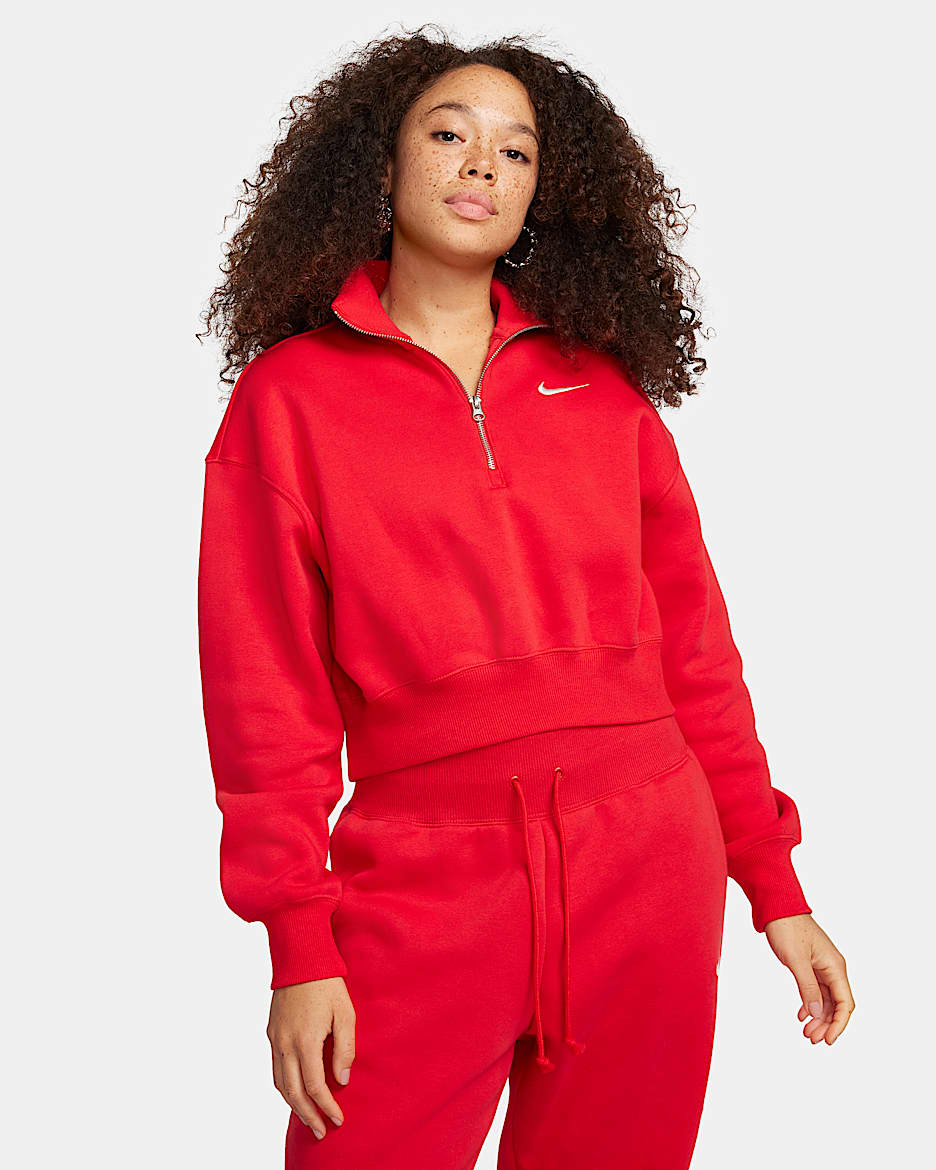 Nike Sportswear Phoenix Fleece Women's 1/4-Zip Cropped Sweatshirt - University Red/Sail