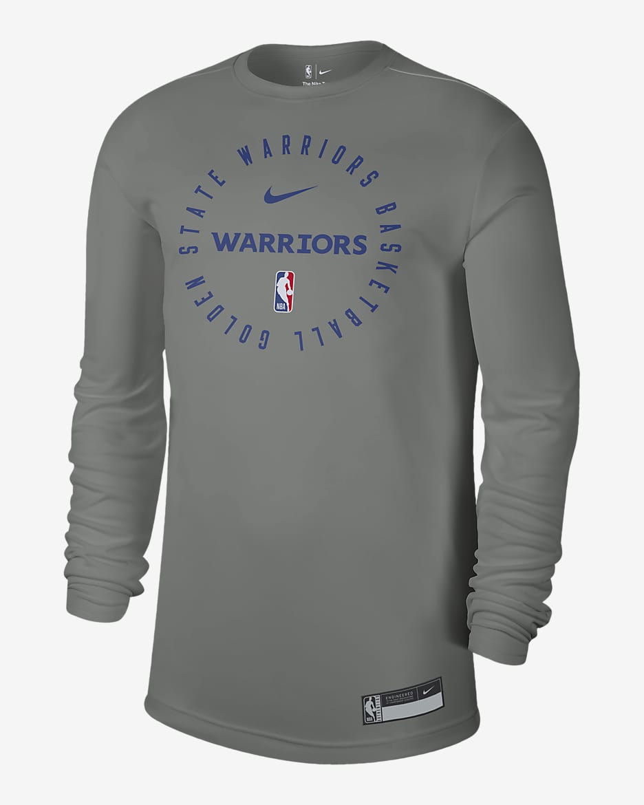 Playera de manga larga Nike Dri-FIT de la NBA para hombre Golden State Warriors - Gris rugoso/Plata liso/Jaspeado