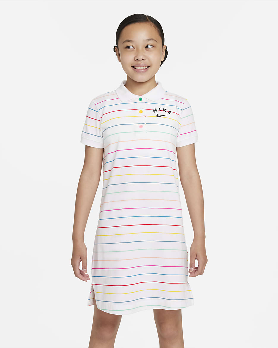 Nike Sportswear Big Kids' (Girls') Polo Dress - White/Bleached Coral/Black