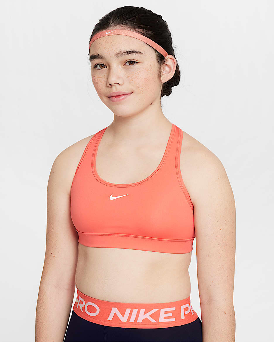 Nike Swoosh Girls' Sports Bra - Magic Ember/White
