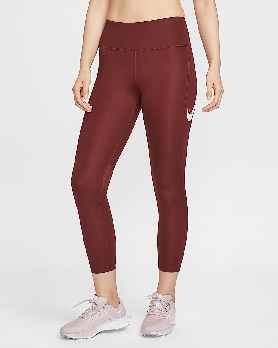 Nike Fast 女款中腰九分內搭褲 - Dark Team Red