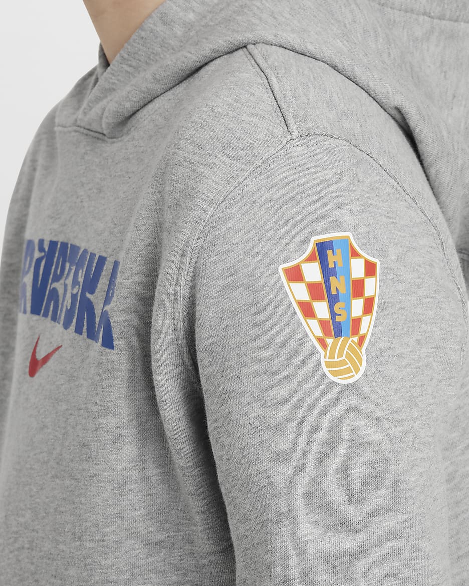 Croatia Club Fleece Older Kids' Nike Football Pullover Hoodie - Dark Grey Heather/University Red