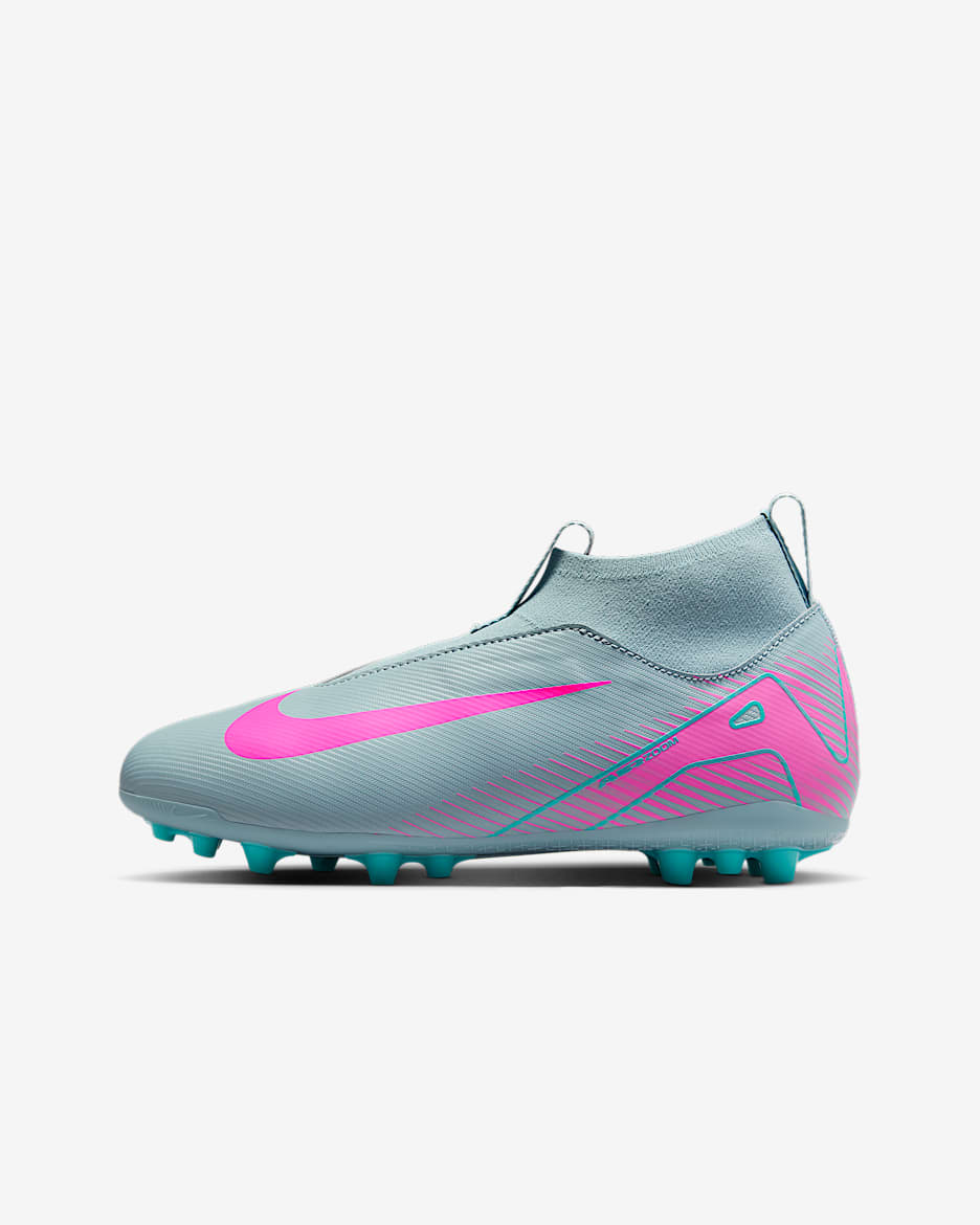 Nike Jr. Mercurial Superfly 10 Academy Younger/Older Kids' Artificial-Grass High-Top Football Boot - Ocean Cube/Pink Blast
