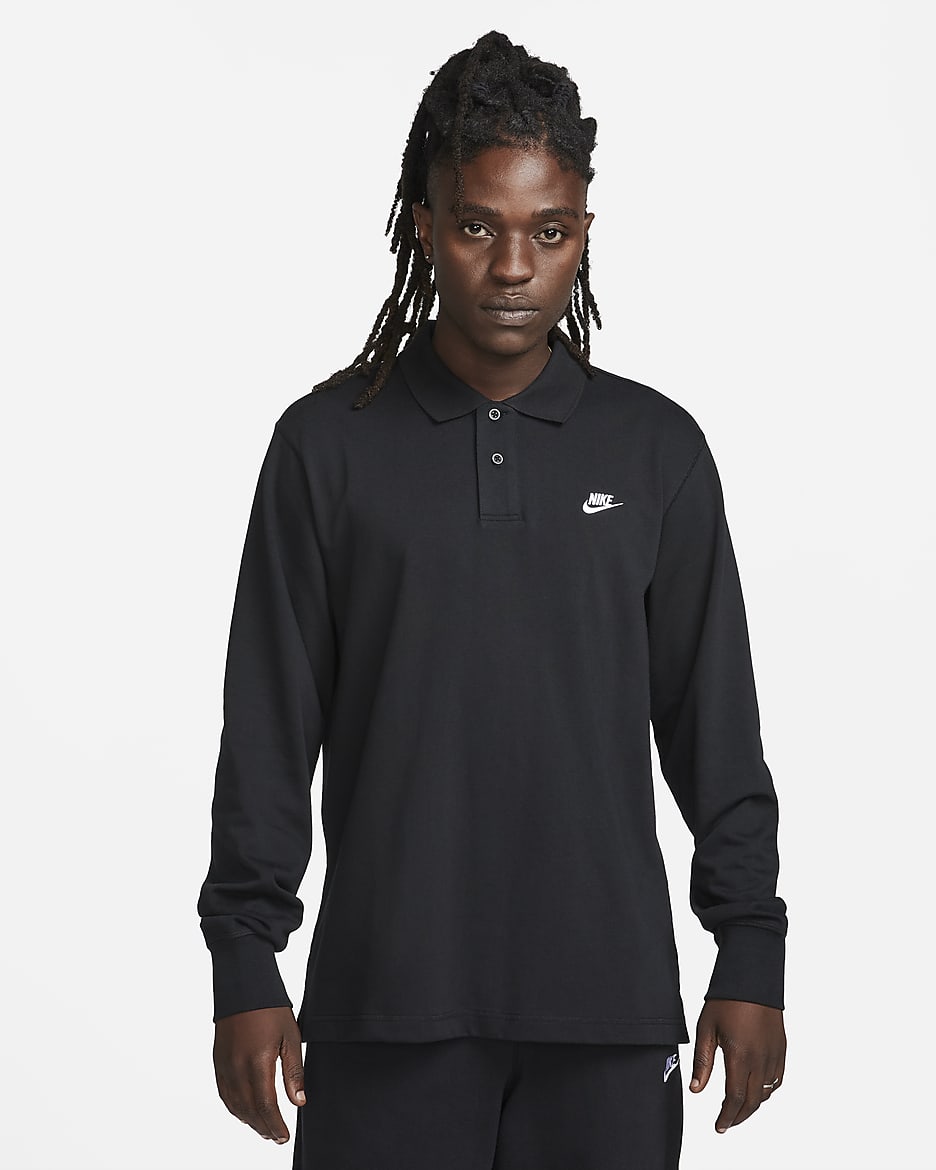 Nike Club Men's Long-Sleeve Knit Polo - Black/White