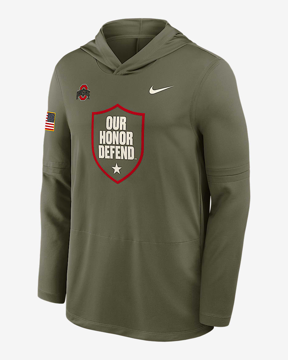 Ohio State 2025 Military Appreciation Men's Nike Dri-FIT College Long-Sleeve Hooded Top - Olive