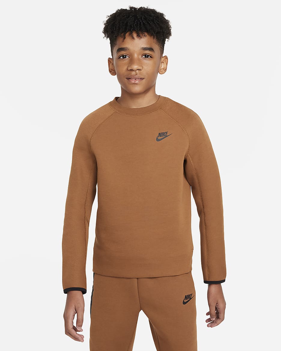 Nike Sportswear Tech Fleece Big Kids' (Boys') Sweatshirt - Light British Tan/Black/Black