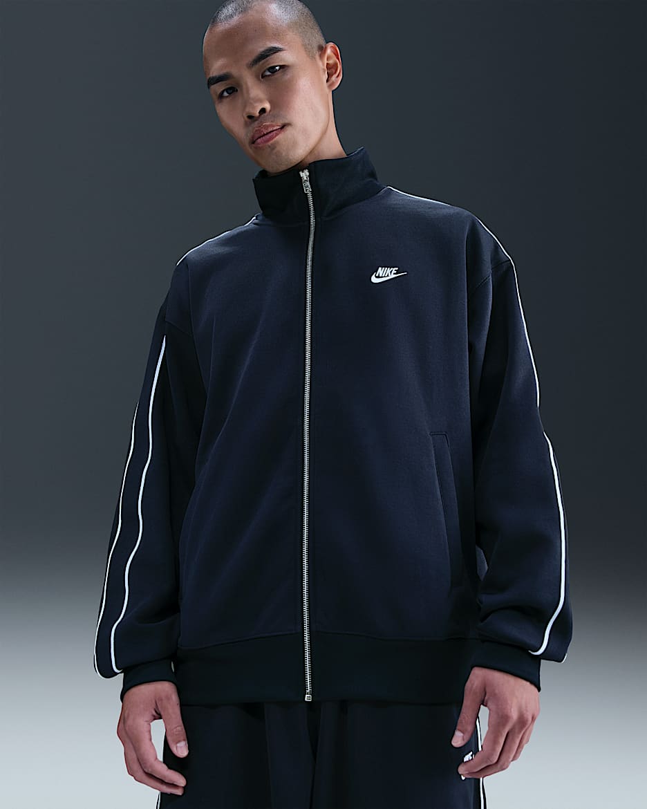 Nike Sportswear Club Men's Oversized Knit Track Jacket - Obsidian/White/White