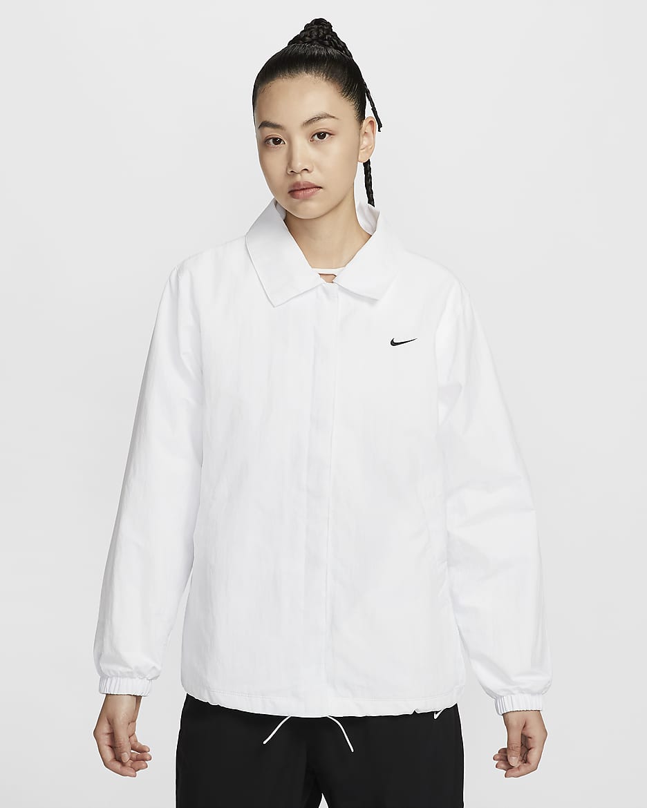 Nike Sportswear Essential Women's Oversized UV Woven Coaches' Jacket - White/Black