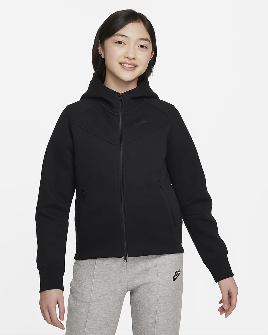 Nike Sportswear Tech Fleece Older Kids' (Girls') Full-Zip Hoodie - Black/Black/Black
