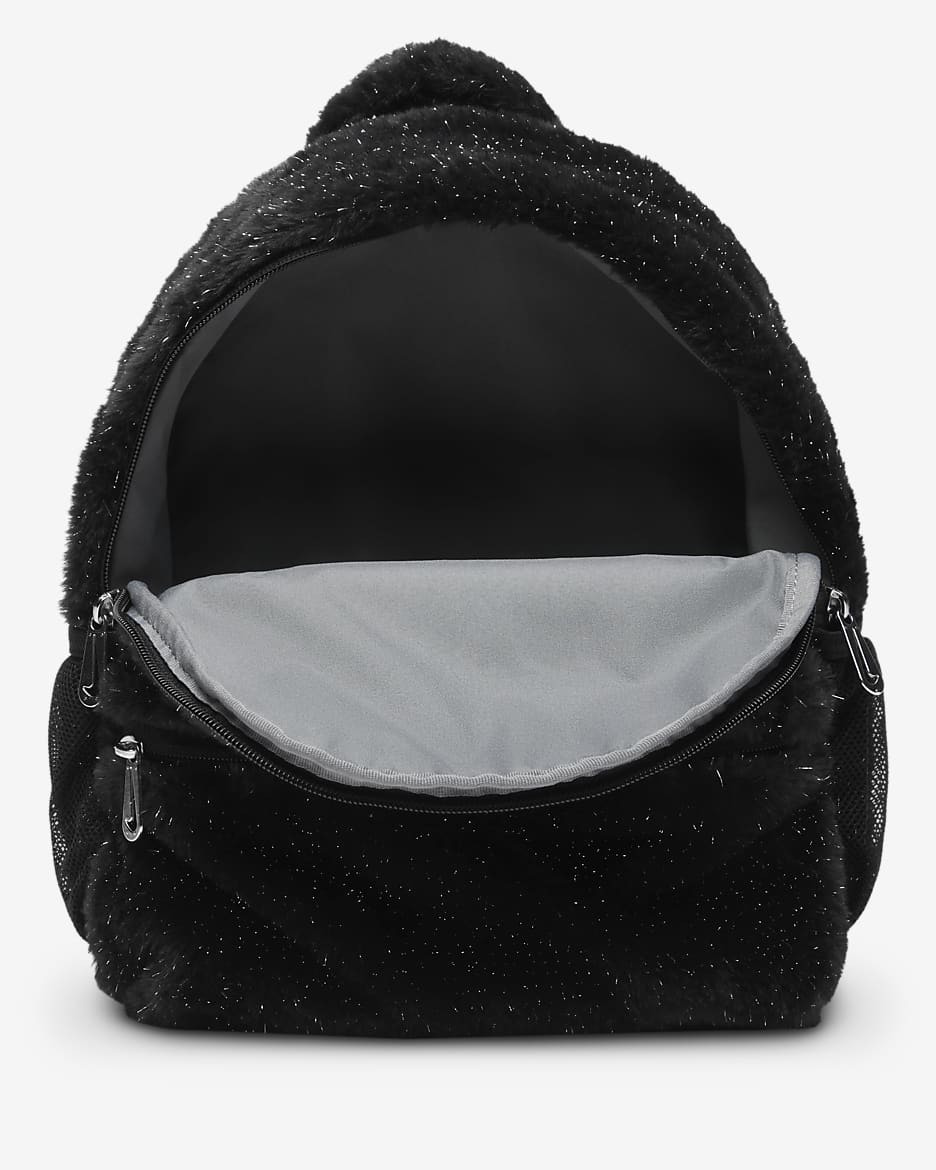 Nike Older Kids' Faux Fur Backpack (11L) - Black/Black/White