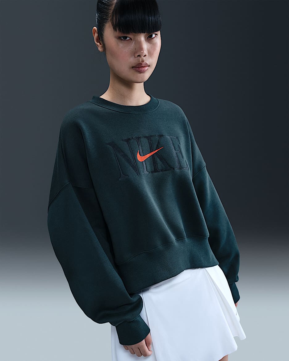 Nike Sportswear Phoenix Fleece Women's Oversized Crew-Neck Sweatshirt - Armory Navy/Picante Red
