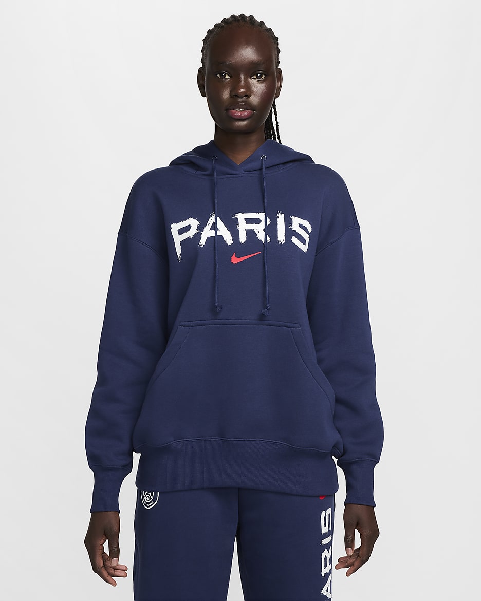 Paris Saint-Germain Phoenix Fleece Women's Nike Soccer Oversized Pullover Hoodie - Midnight Navy/University Red/White