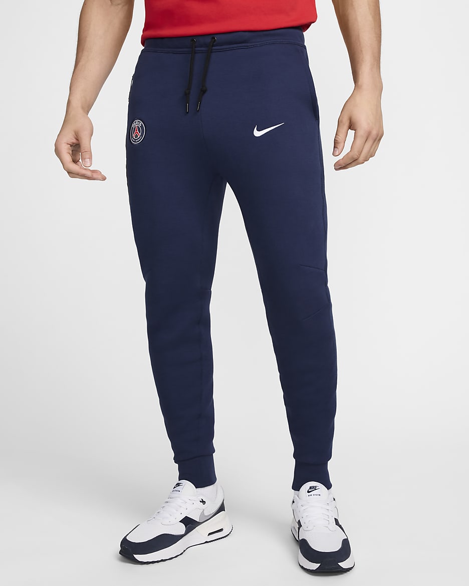 Calças desportivas de futebol Nike Tech Fleece Paris Saint-Germain para homem - Midnight Navy/Branco