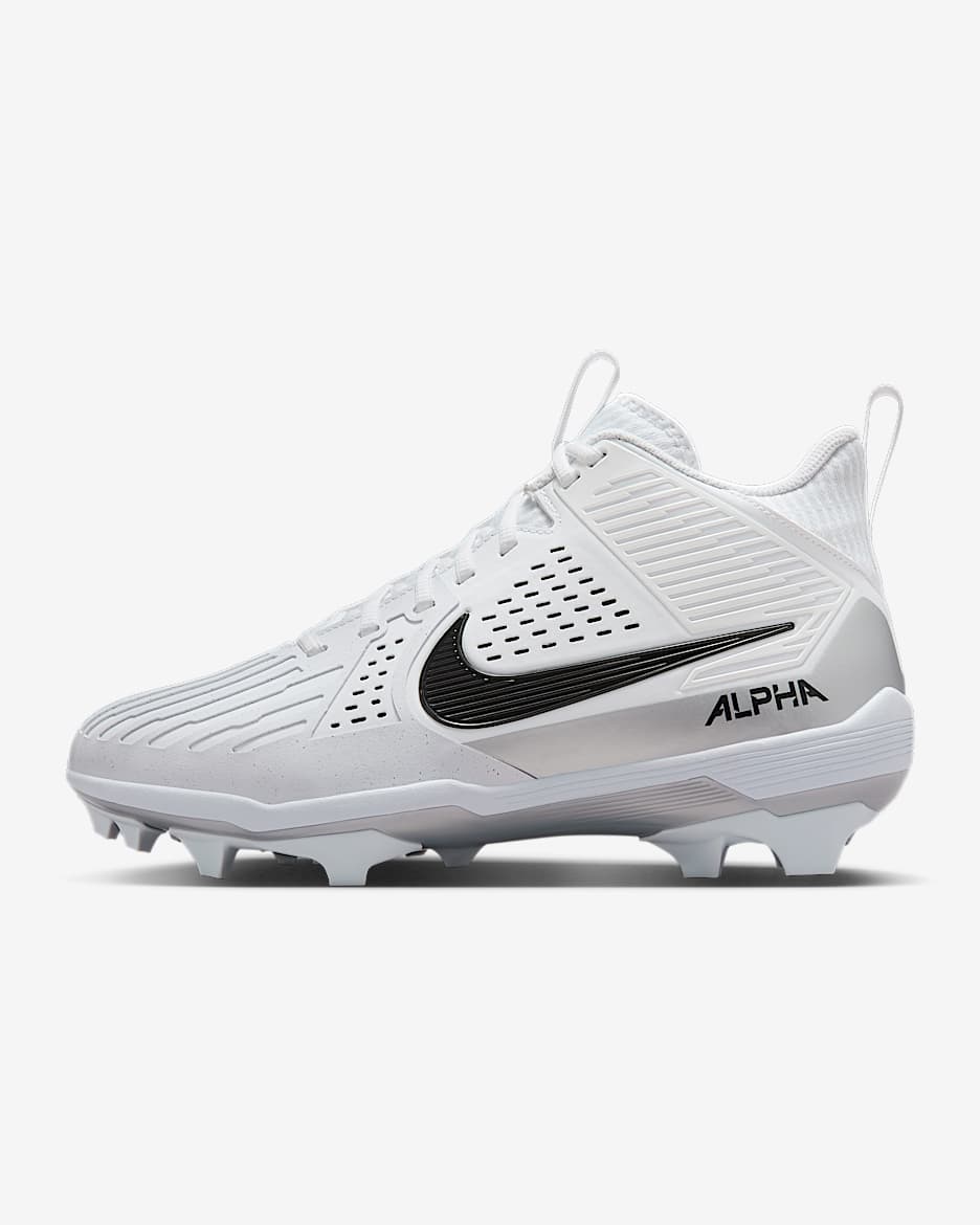 Tacos de fútbol americano para hombre Nike Alpha Menace Strong - Blanco/Plata metalizado/Negro