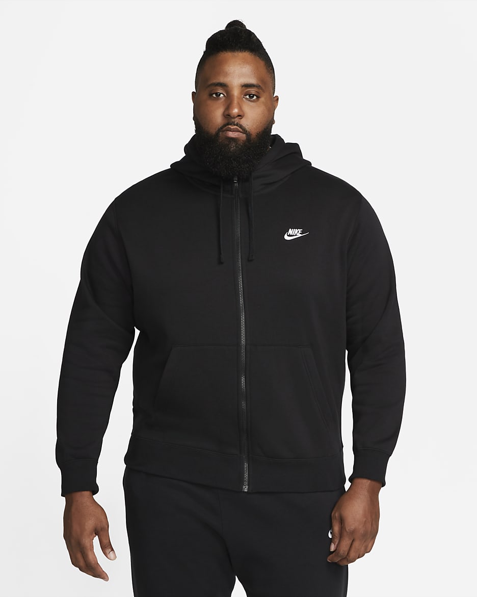 Nike Sportswear Club Fleece Herren-Hoodie mit durchgehendem Reißverschluss - Schwarz/Schwarz/Weiß