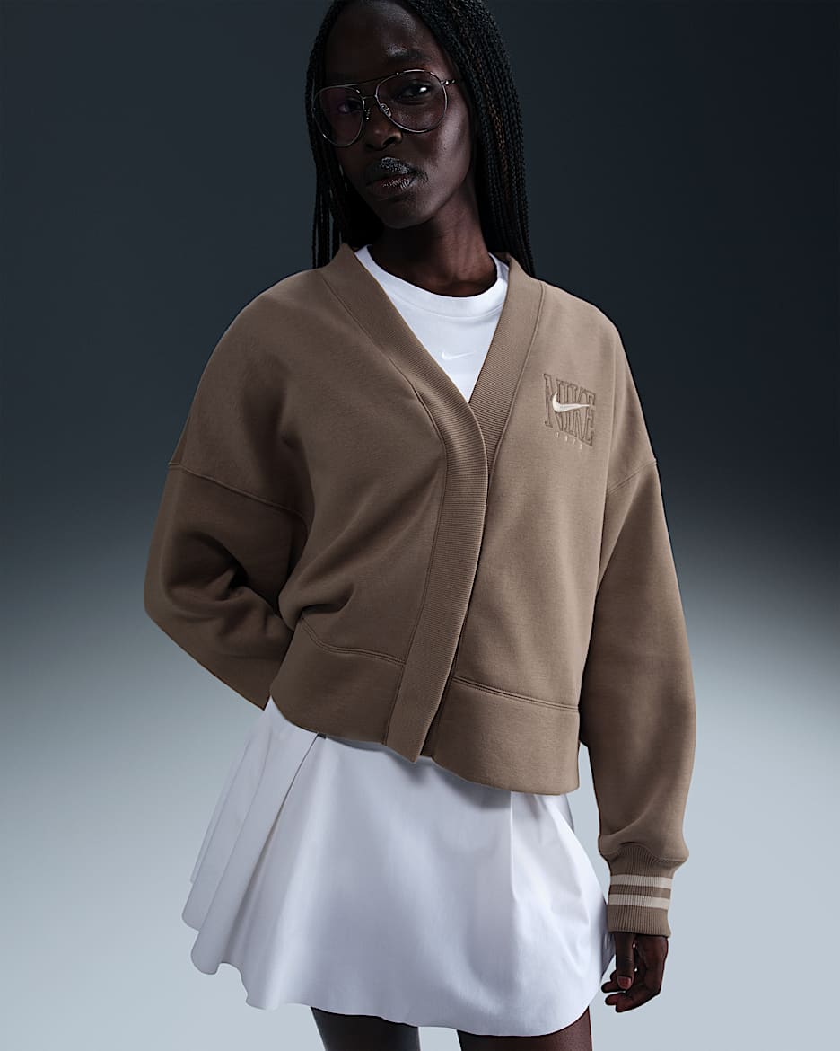 Nike Sportswear Phoenix Fleece Women's Over-Oversized Graphic Cardigan - Mink Brown