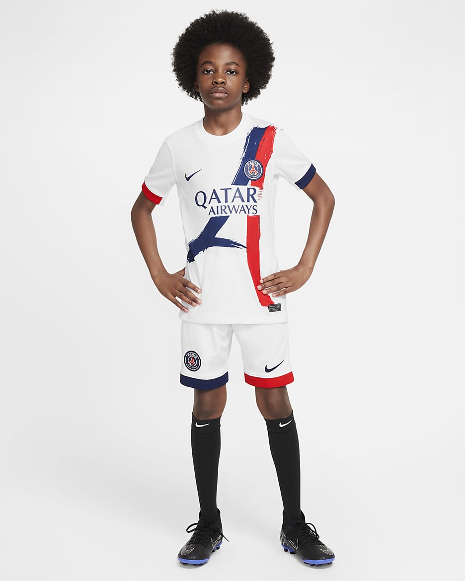 Short de foot Replica Nike Dri-FIT Paris Saint-Germain 2024/25 Stadium Extérieur pour ado - Blanc/University Red/Midnight Navy/Midnight Navy