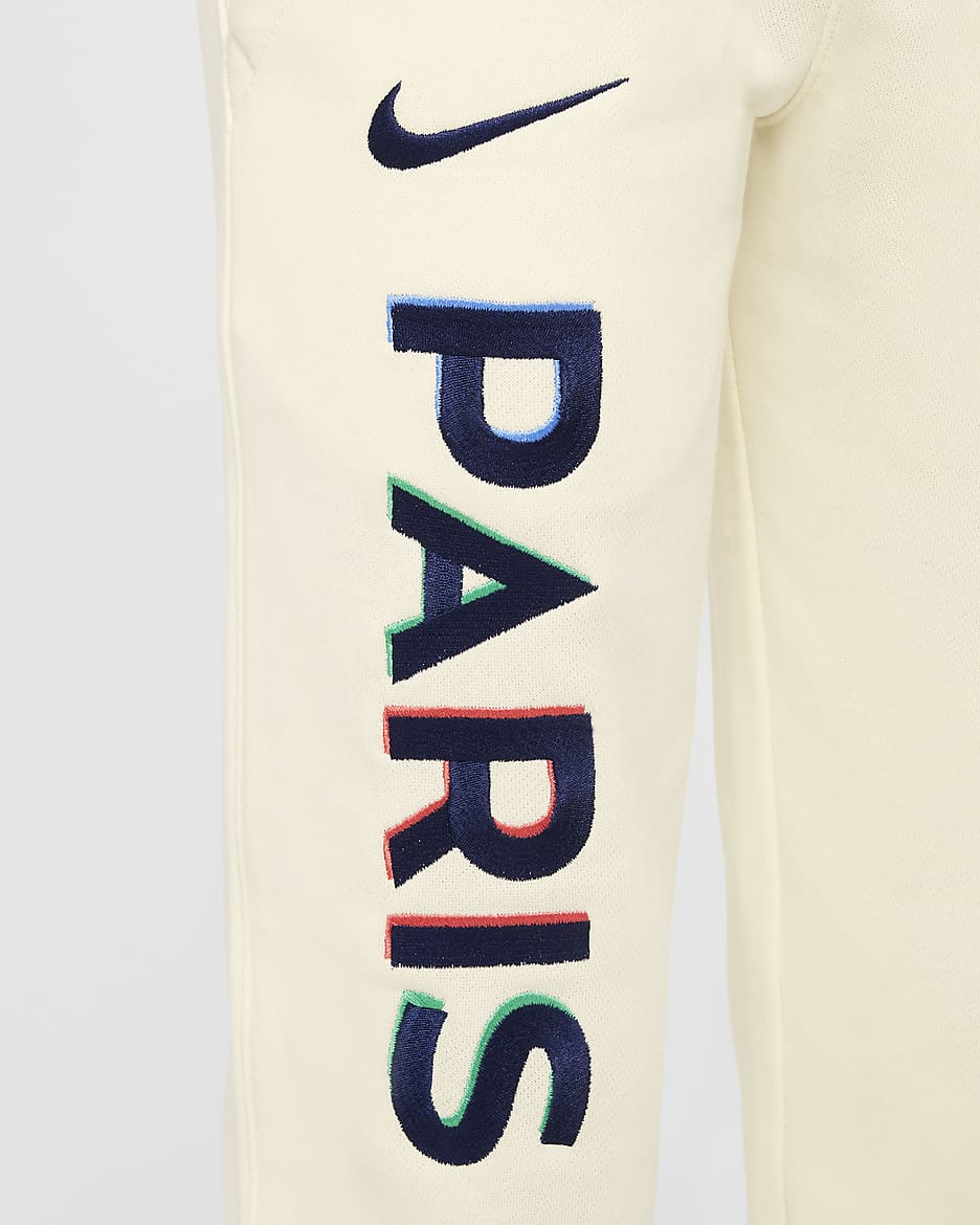 Paris Saint-Germain Club Fleece Nike voetbaljoggingbroek van sweatstof voor jongens - Coconut Milk/Midnight Navy