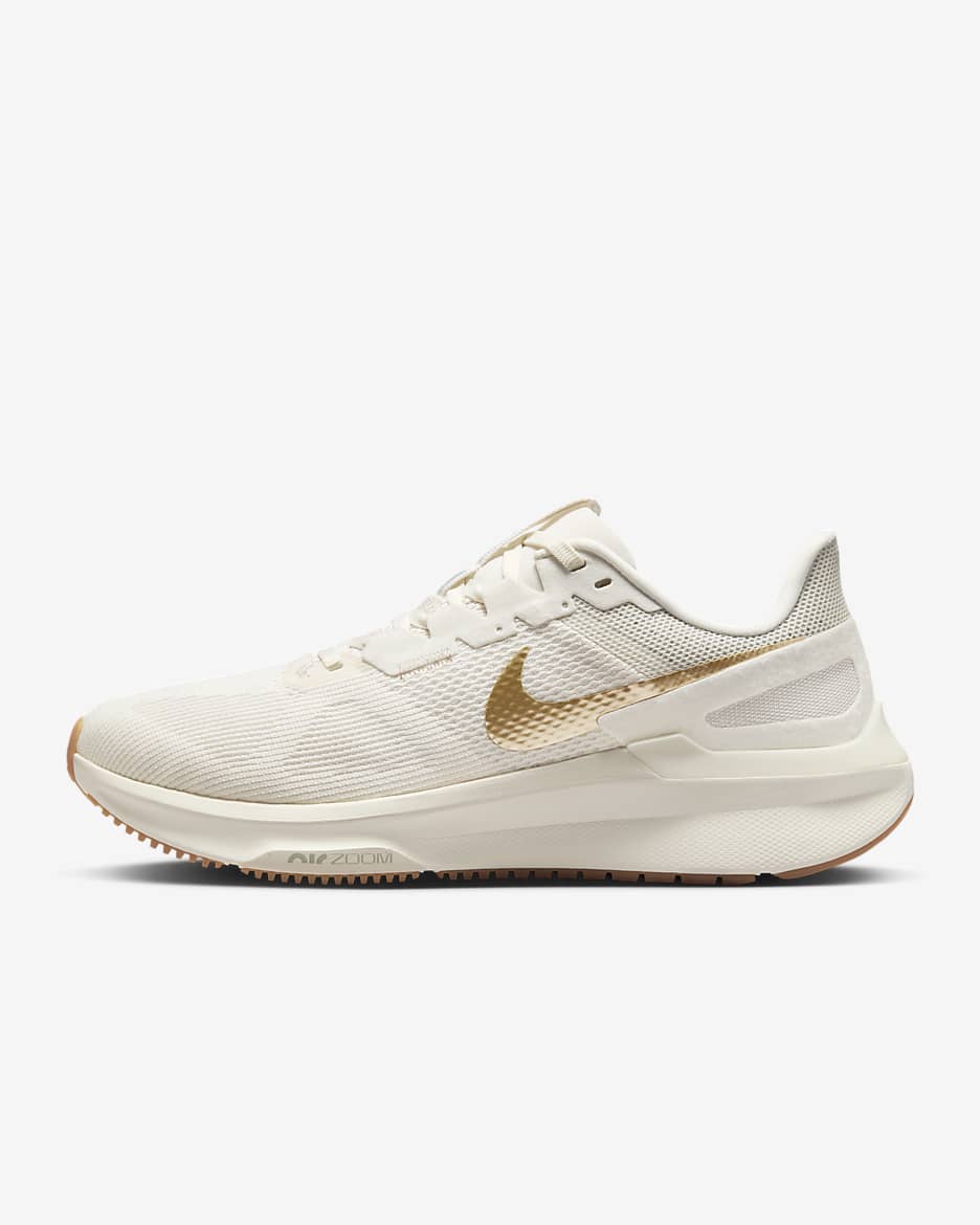 Nike Structure 25 løpesko for vei til dame - Phantom/Hvit/Gum Light Brown/Metallic Gold