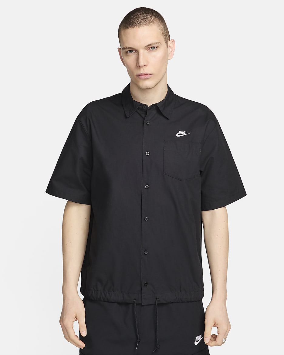 Nike Club Oxford Kurzarmshirt mit Knopfleiste für Herren - Schwarz/Weiß