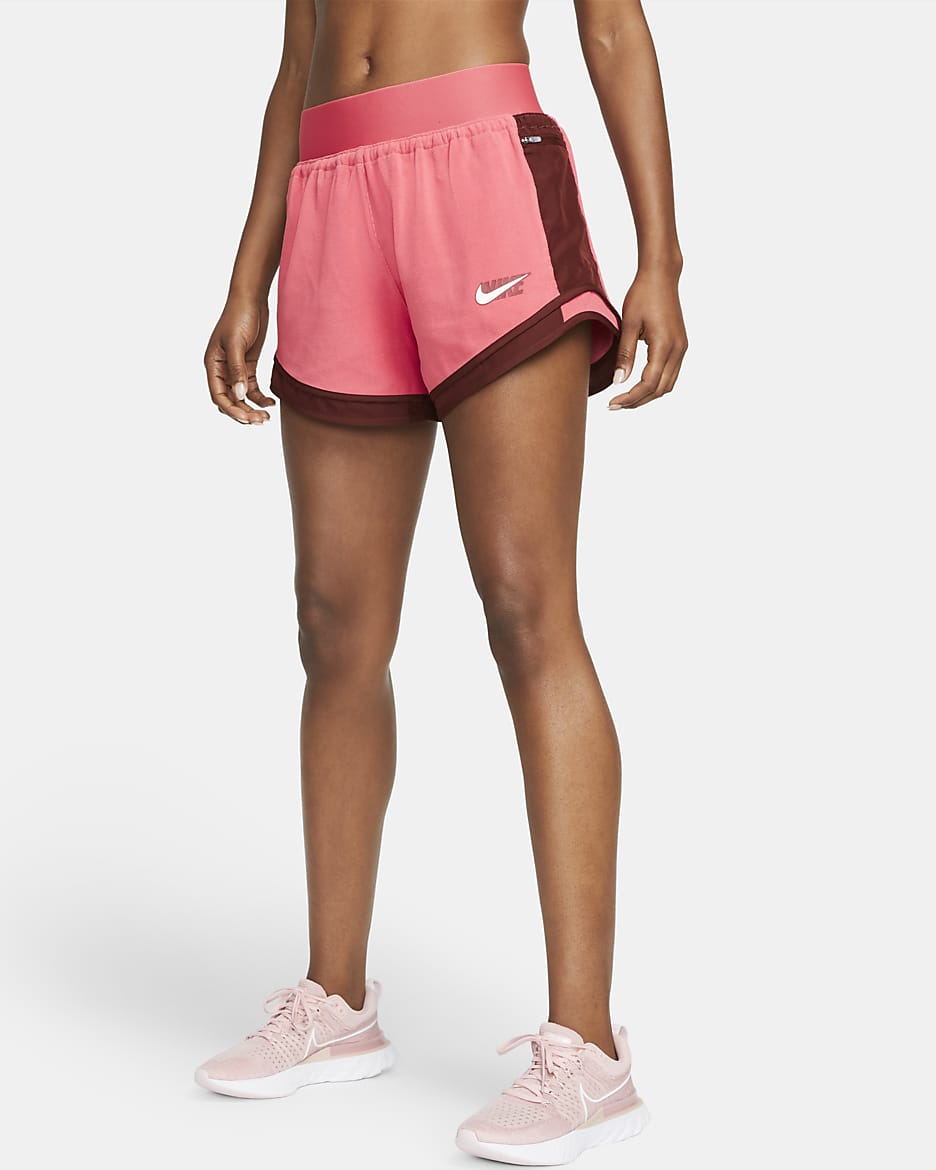 Shorts de running de 10 cm para mujer Nike Dri-FIT Tempo Luxe Icon Clash - Rosa arcaico/Bronce eclipse/Cedro/Vela