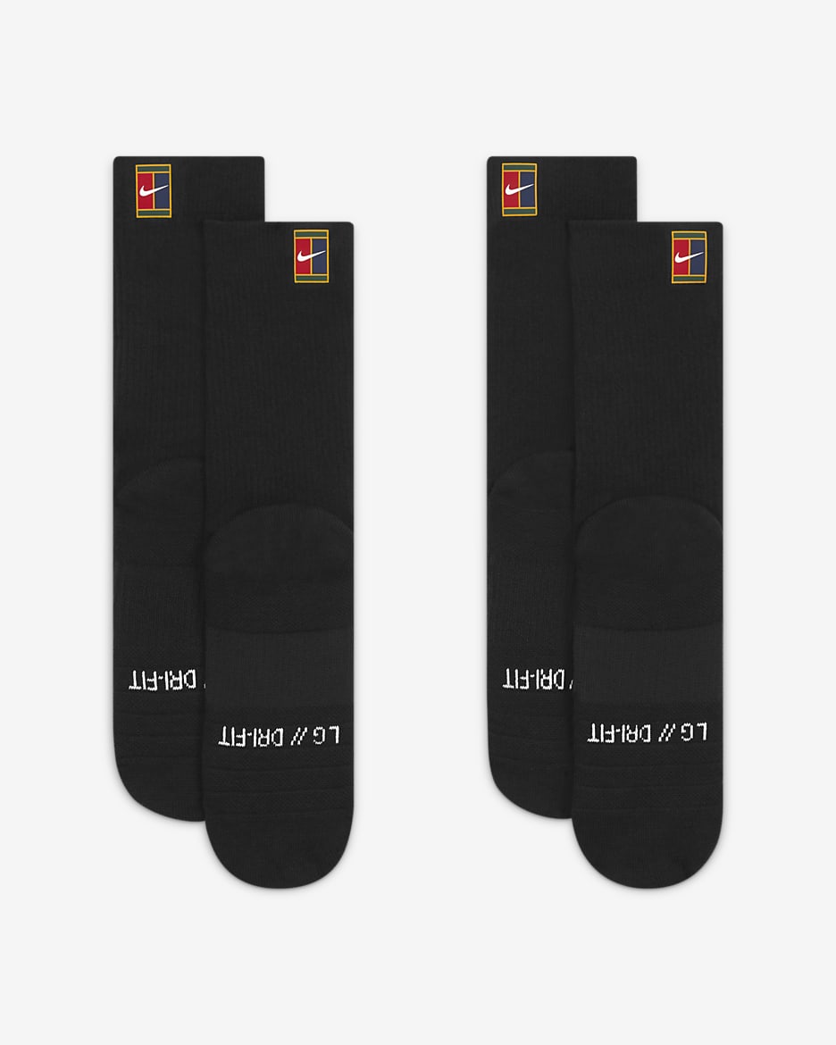 NikeCourt Multiplier Cushioned Tennis Crew Socks (2 Pairs) - Black/Black