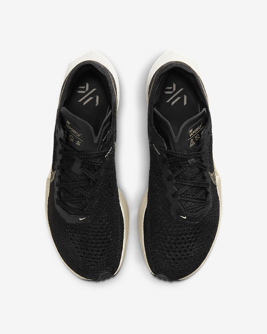 Nike Vaporfly 3 Women's Road Racing Shoes - Black/Black/Oatmeal/Metallic Gold Grain