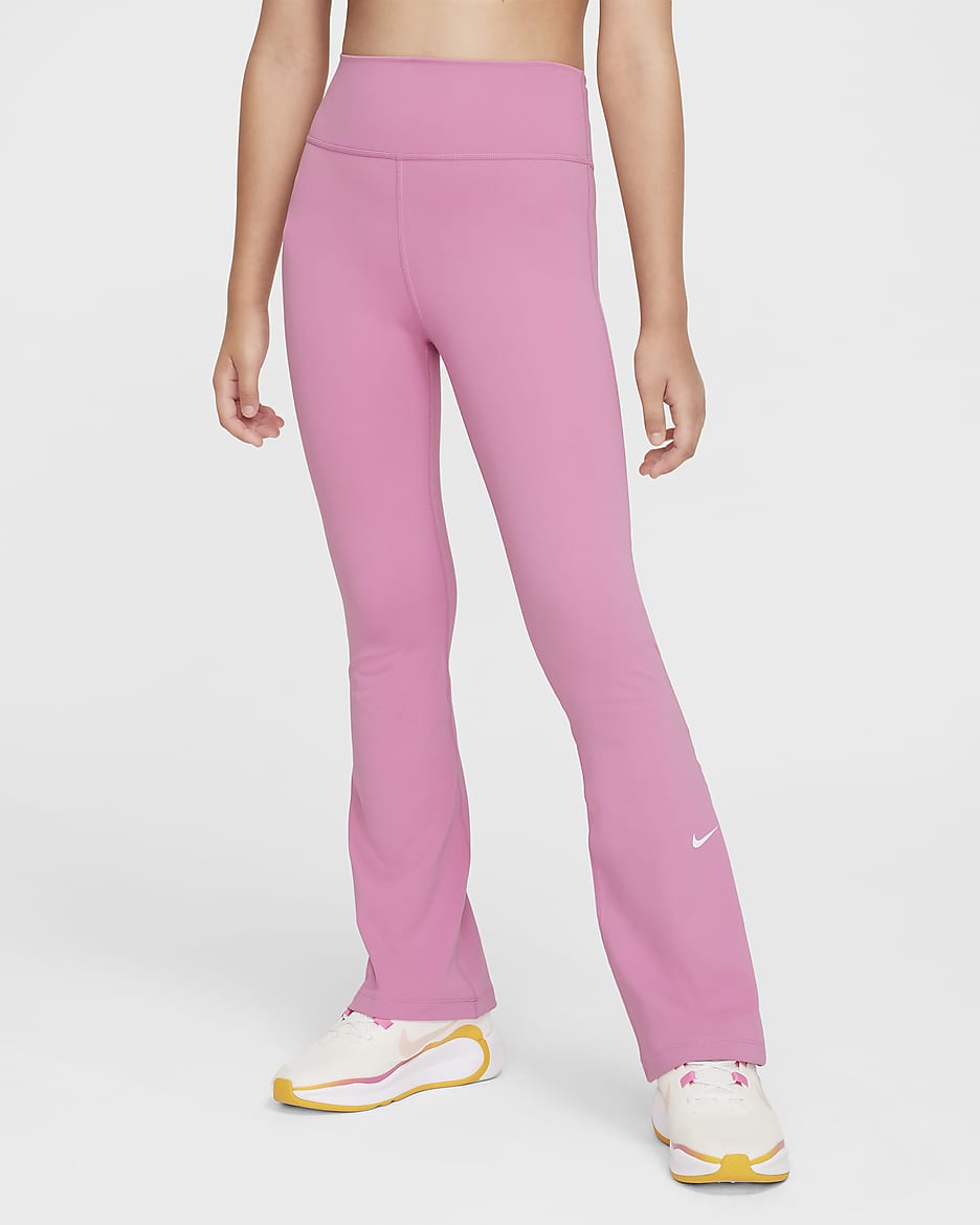 Nike One Girls' Dri-FIT Flared Leggings - Magic Flamingo/White