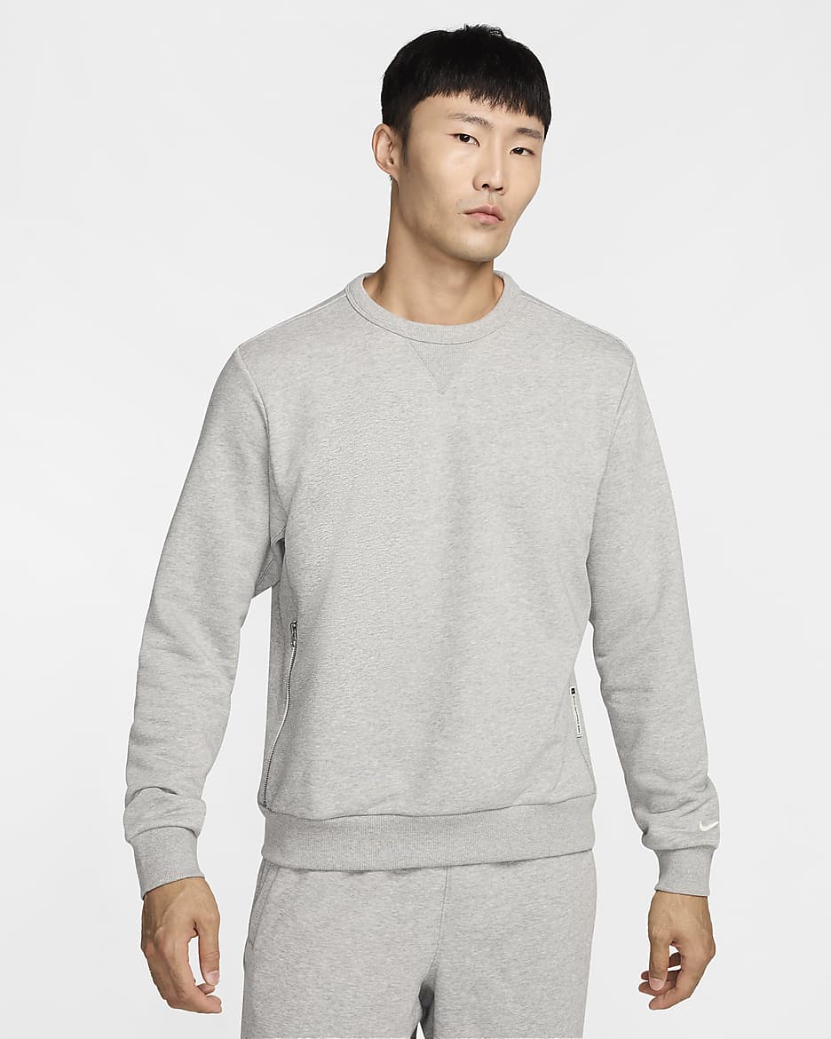Sudadera de cuello redondo de básquetbol Dri-FIT para hombre Nike Standard Issue - Gris oscuro jaspeado/Marfil pálido