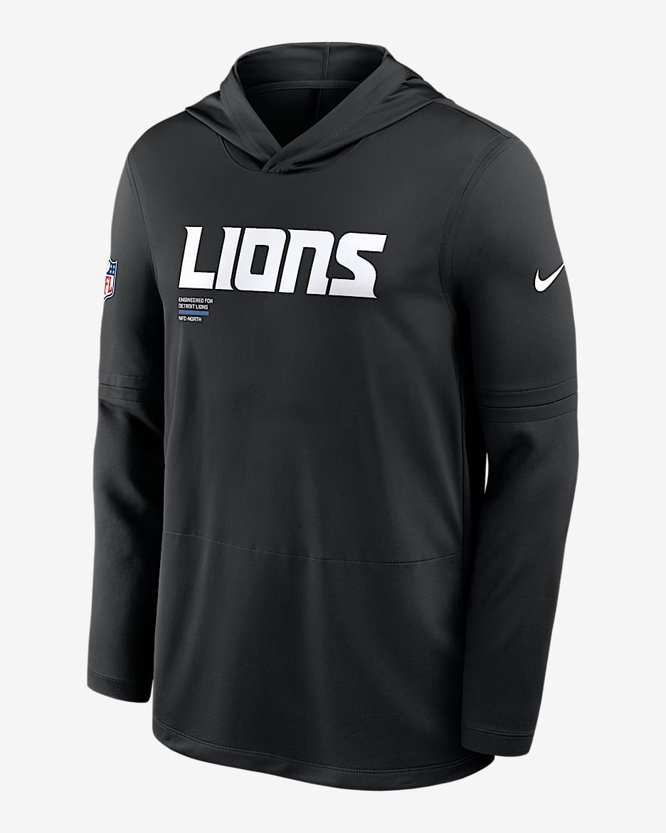 Detroit Lions Pure Fury Sideline Men's Nike Dri-FIT NFL Long-Sleeve Hooded Top - Black