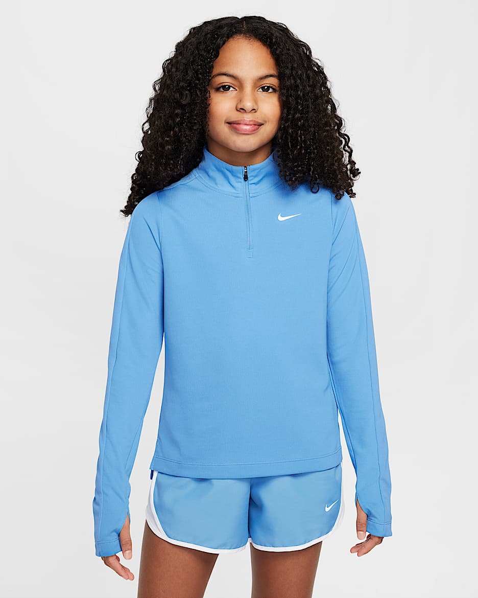 Nike Girls' Dri-FIT Long-Sleeve 1/4-Zip Top - Blue Beyond/White