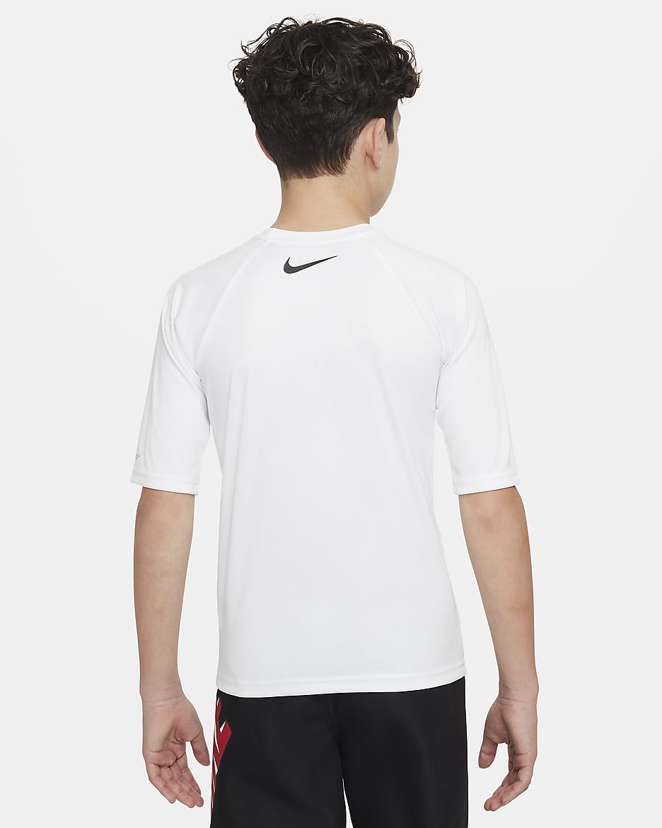 Camiseta Hydroguard de manga corta para niño talla grande Nike Swim Scribble - Blanco