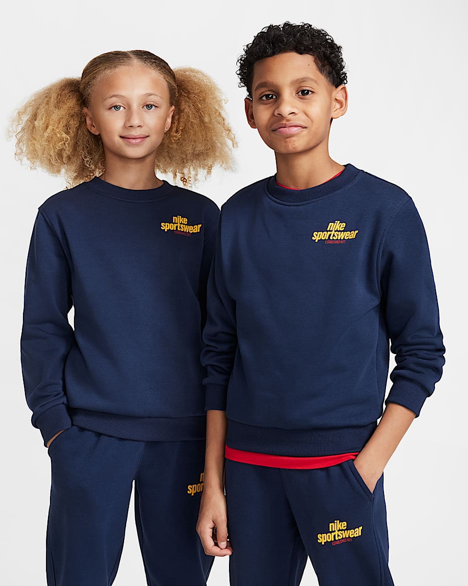 Nike Sportswear Club Big Kids' French Terry Sweatshirt - Obsidian/University Red/University Gold