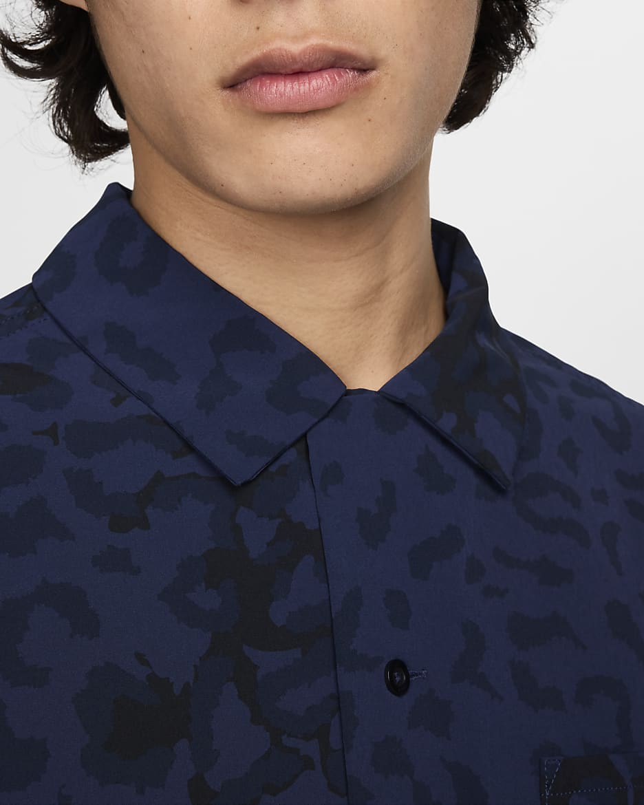 Nike SB Print Bowler Short-Sleeve Button-Down Skate Top - Midnight Navy