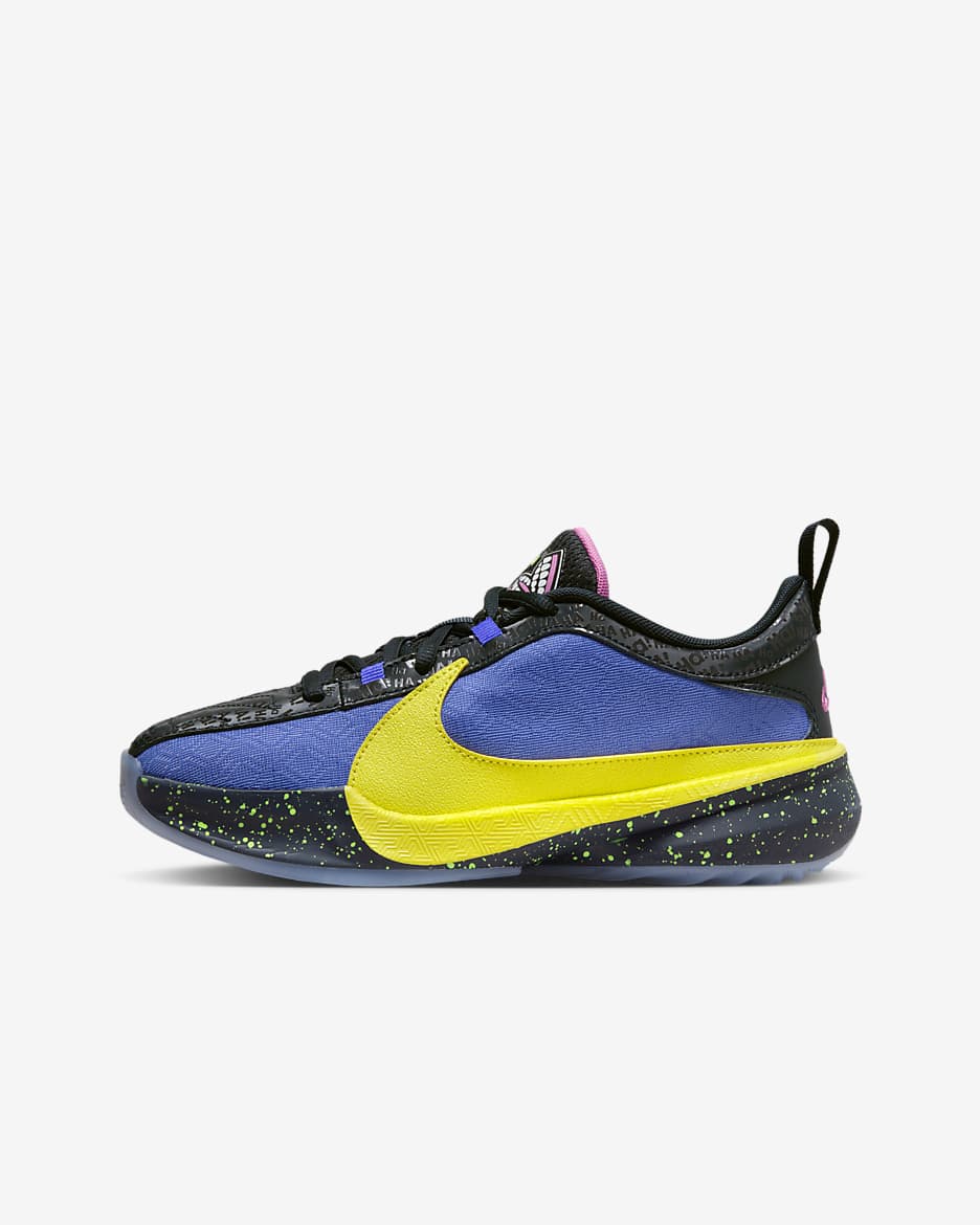 Giannis Freak 5 'Dad Jokes' Older Kids' Basketball Shoes - Blue Tint/Blue Joy/Playful Pink/Opti Yellow