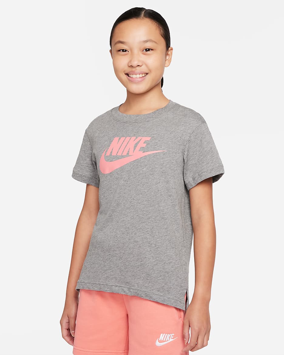 Nike Sportswear Big Kids' T-Shirt - Carbon Heather/Pink Salt