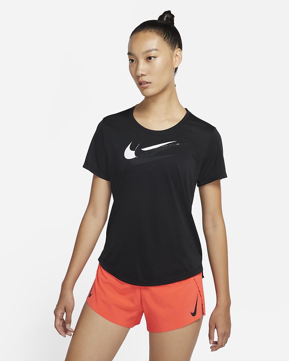 Nike Dri-FIT Swoosh Run Women's Short-Sleeve Running Top - Black/White