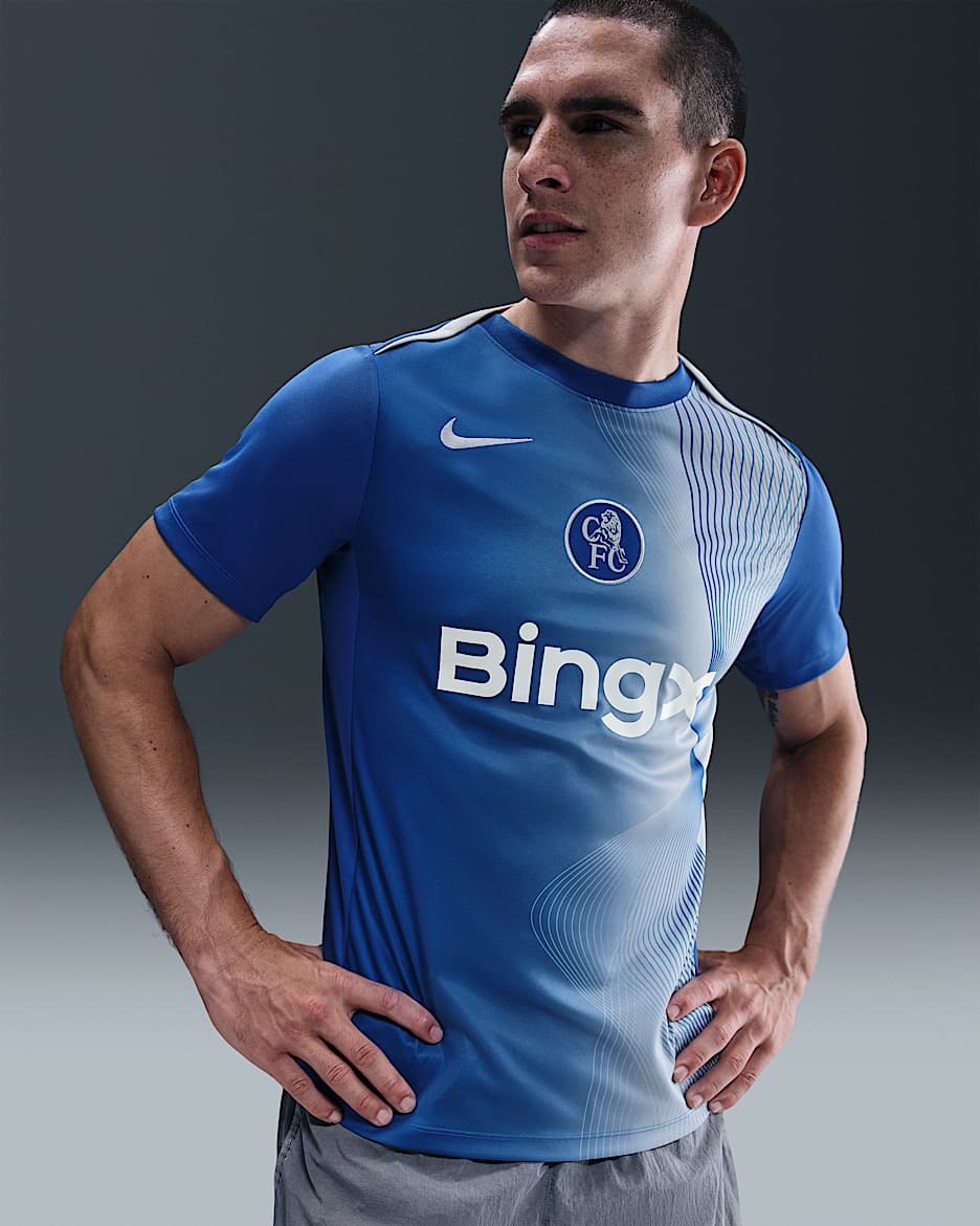 Chelsea F.C. Academy Pro Third Men's Nike Dri-FIT Total 90 Football Pre-Match Top - Game Royal/Field Silver/Field Silver