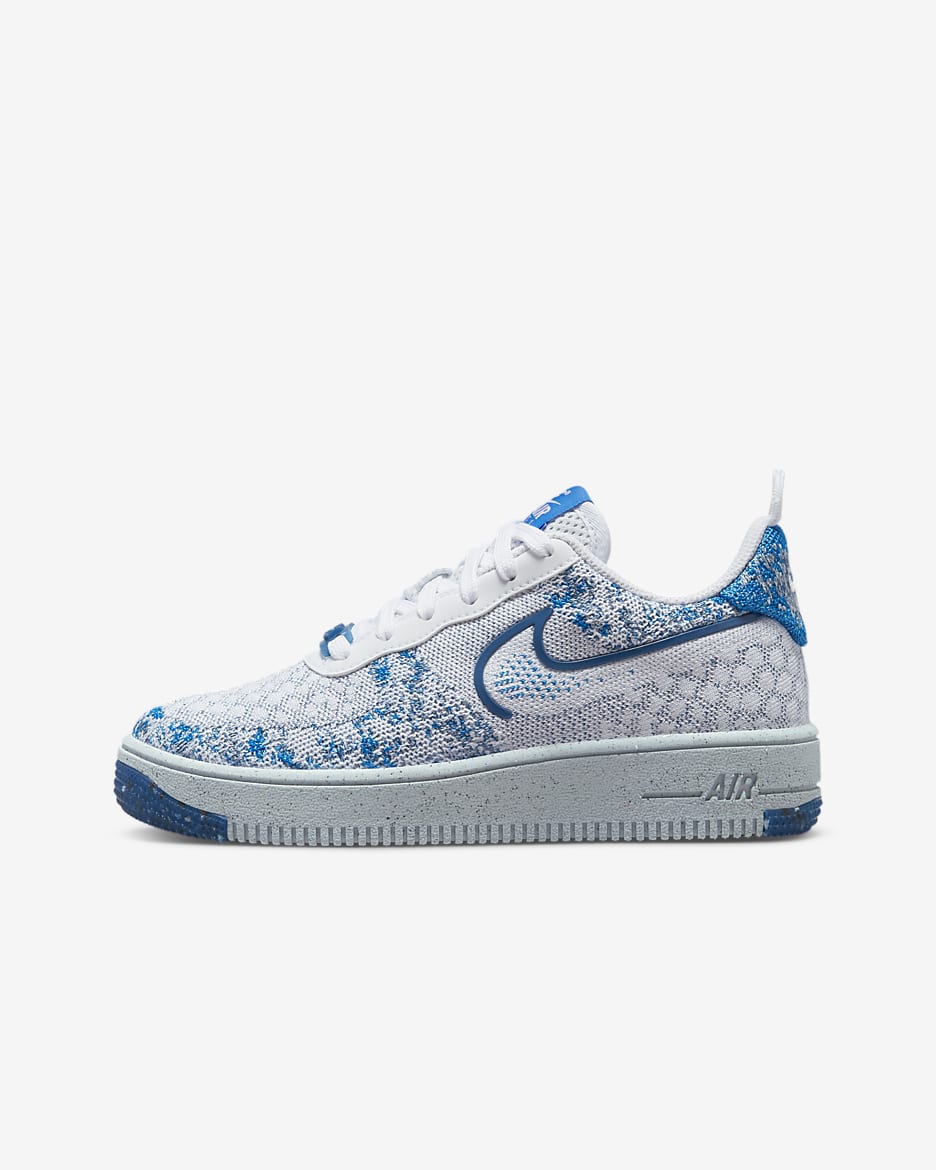 Nike Air Force 1 Crater Flyknit Older Kids' Shoes - White/Dark Marina Blue/Football Grey/Photo Blue