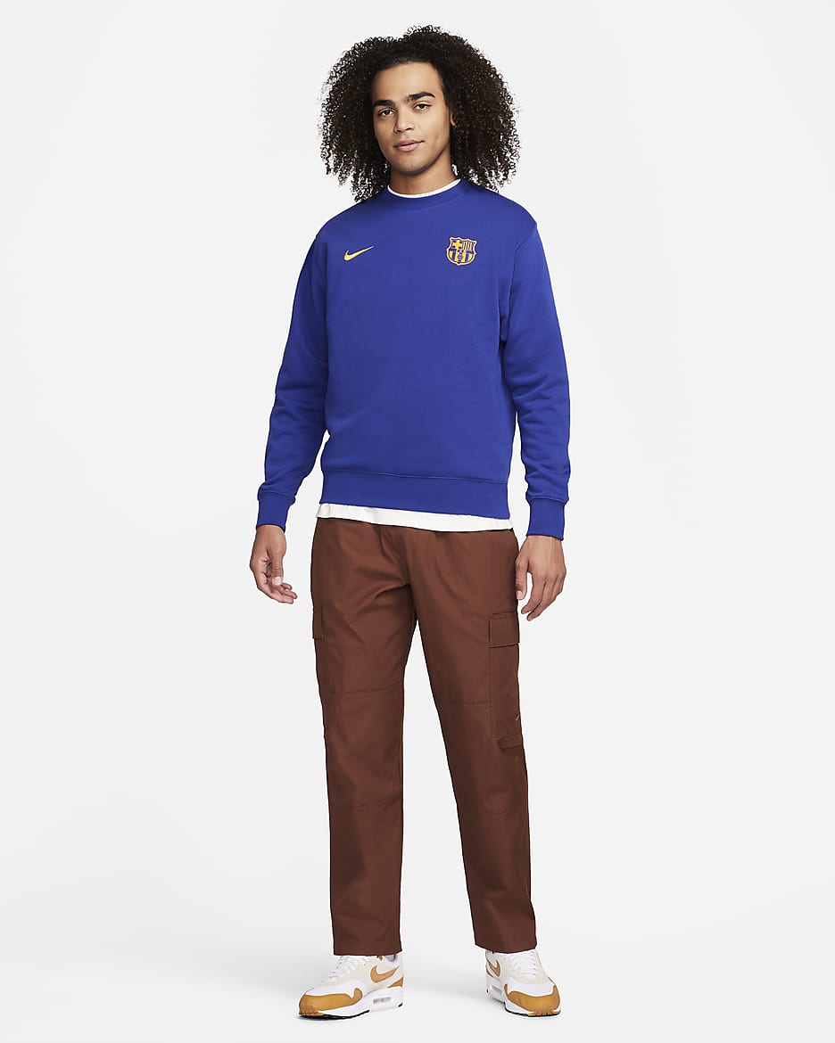 FC Barcelona Club Men's Nike Soccer Crew-Neck Sweatshirt - Deep Royal Blue/University Gold