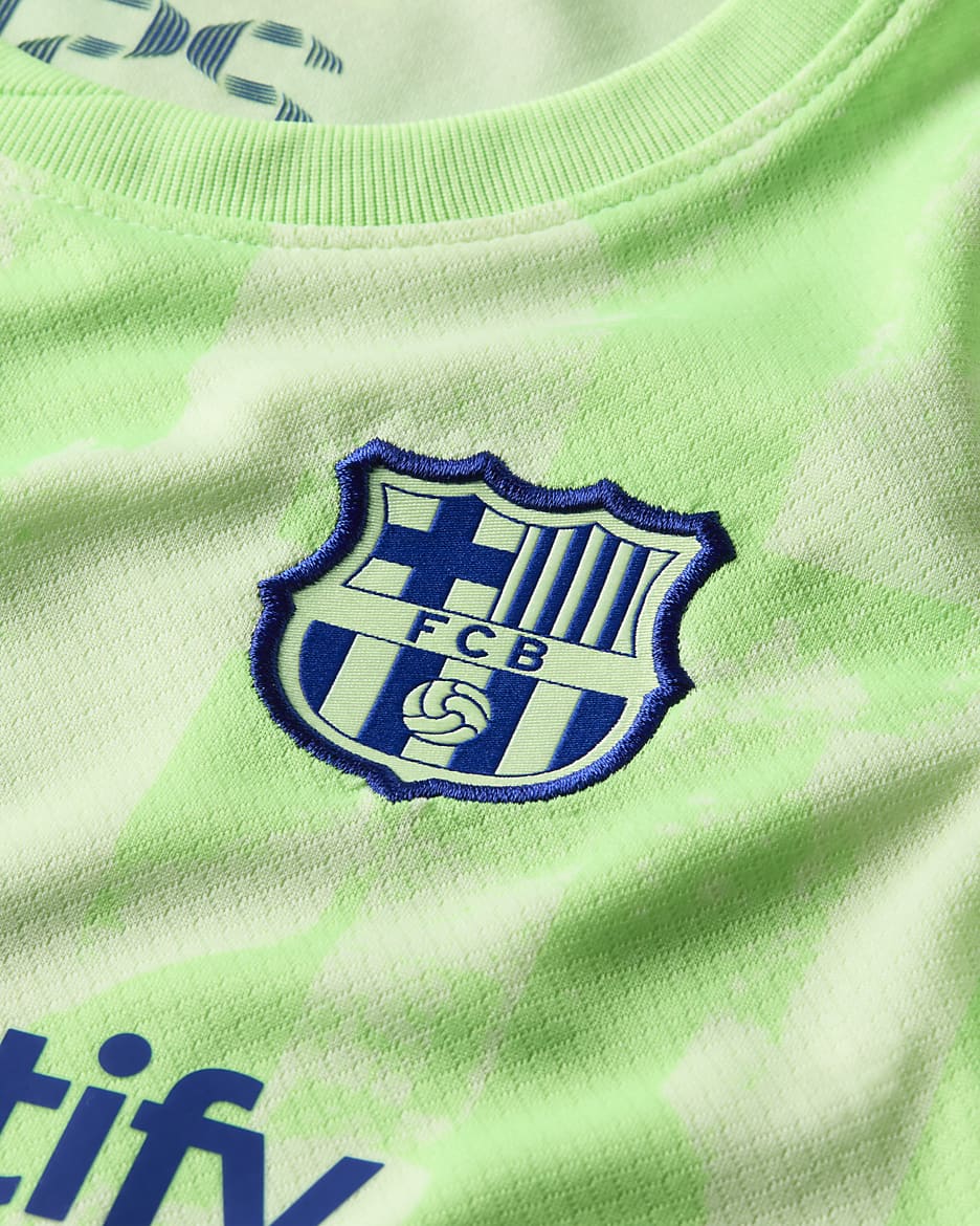 Trzyczęściowy strój piłkarski dla małych dzieci Nike FC Barcelona Stadium 2024/25 (wersja trzecia) – replika - Barely Volt/Barely Volt/Lime Blast/Old Royal