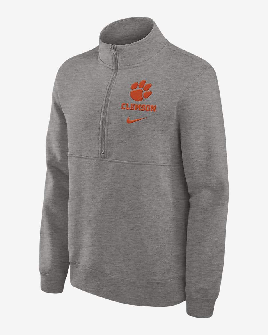 Clemson Tigers Primetime Club Men's Nike College 1/2-Zip Crew - Grey Heather