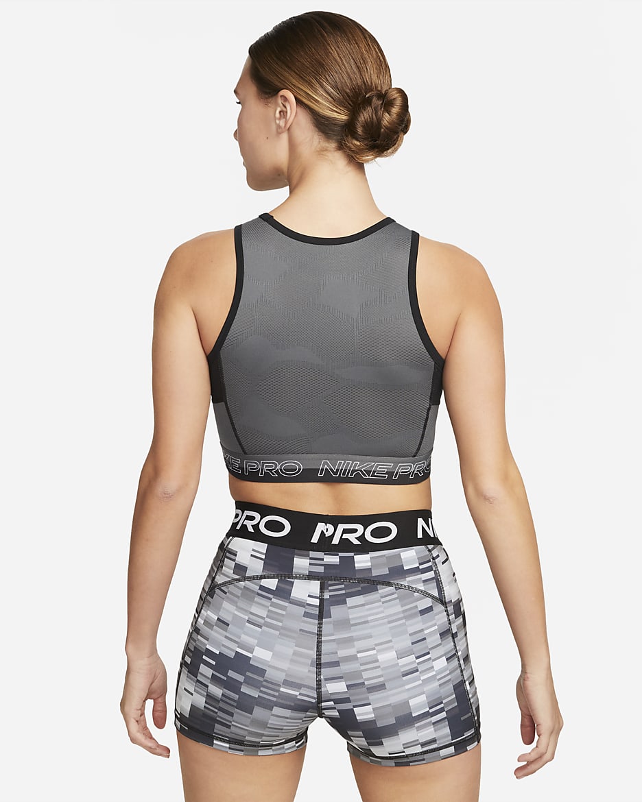 Nike Pro Dri-FIT kort treningssinglet til dame - Svart/Iron Grey/Hvit/Hvit