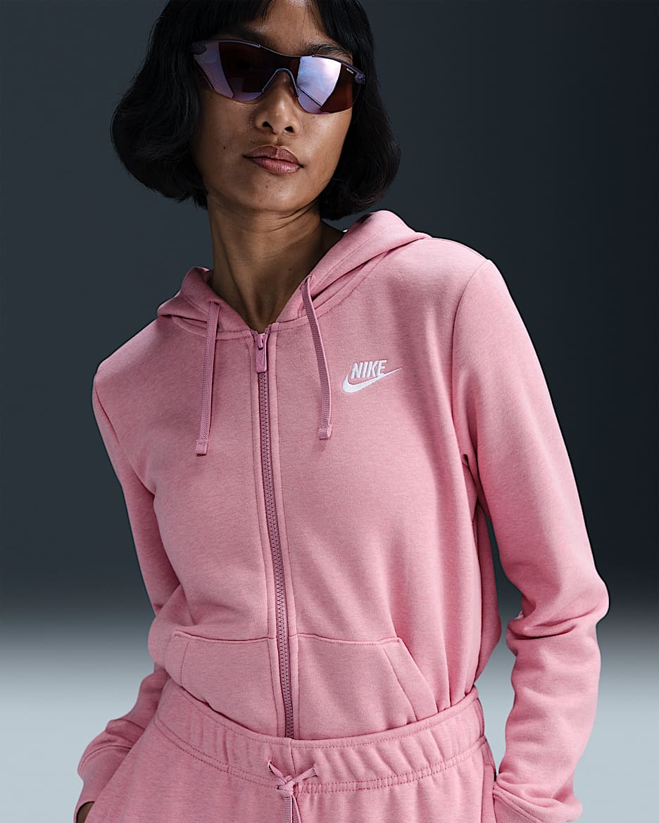 Sudadera con gorro de cierre completo para mujer Nike Sportswear Club Fleece - Rosa elemental/Jaspeado/Blanco
