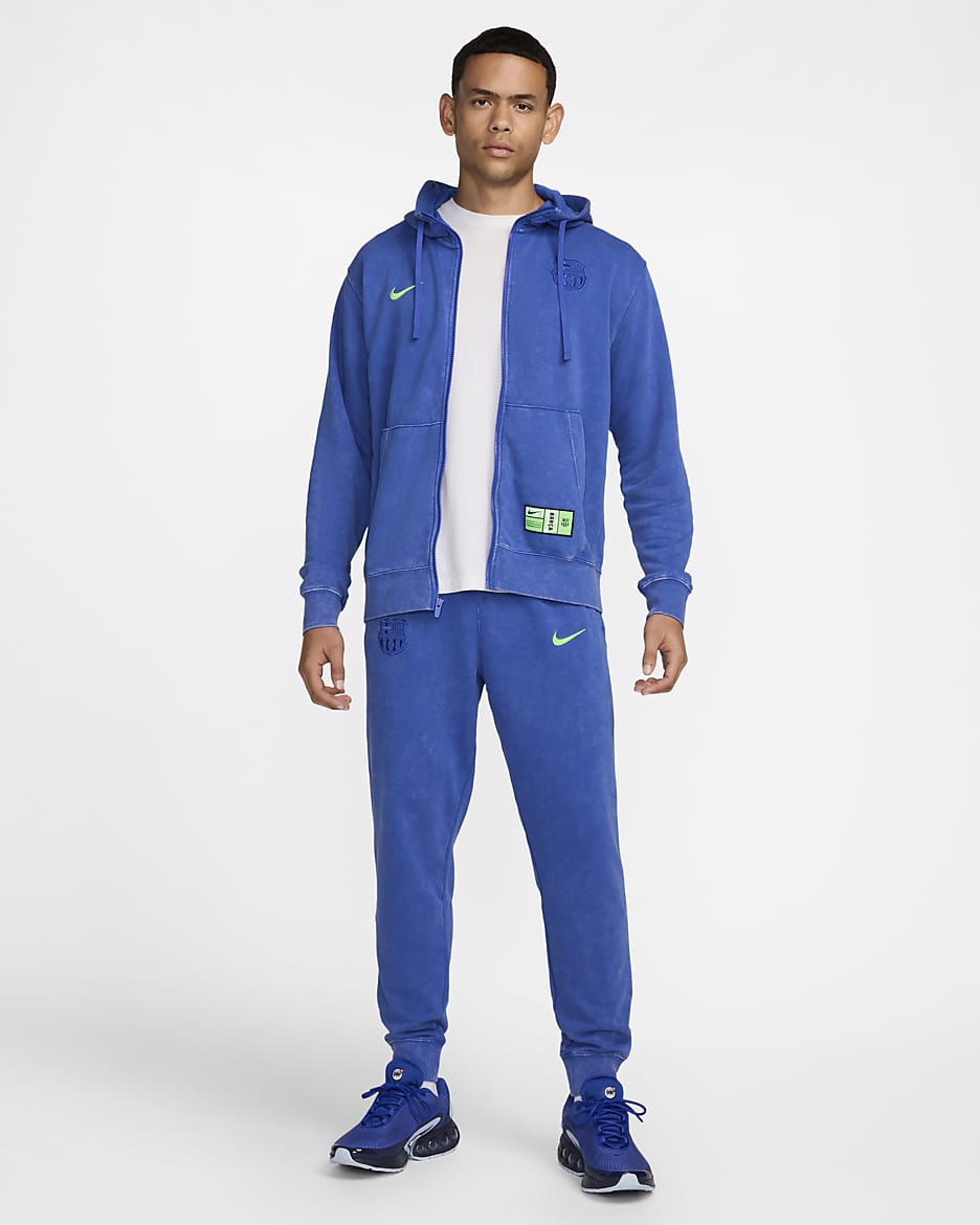 Sweat à capuche et zip en molleton Nike Football FC Barcelona Club 3e tenue pour homme - Hyper Royal/Lime Blast